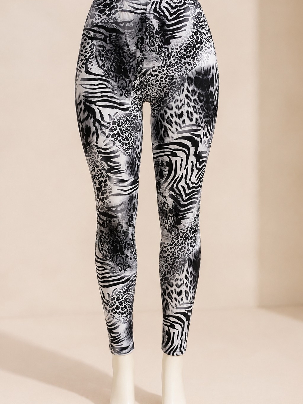 Women’s Black & White Animal Print Swim Leggings